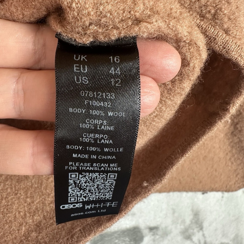 ASOS Sweater Women's 12 Brown Tan 100% Wool Scoop Neck Dolman Sleeves Oversized - Picture 4 of 10